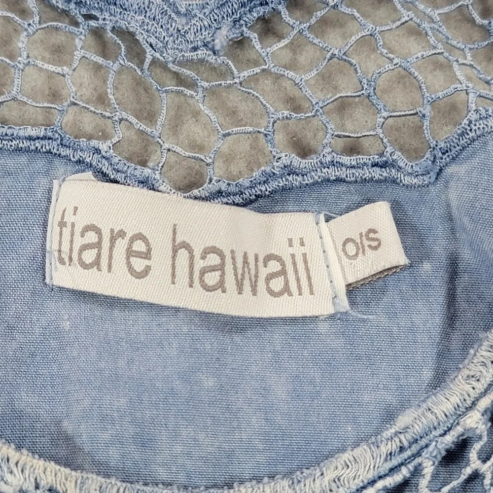 Tiare Hawaii Boho Tunic Top Cover Up Blue Embroidered Lace Sleeveless OS Flowy - Picture 5 of 10